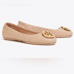 Tory Burch Minnie Travel Ballet Flat in Light Pink with Gold Detail